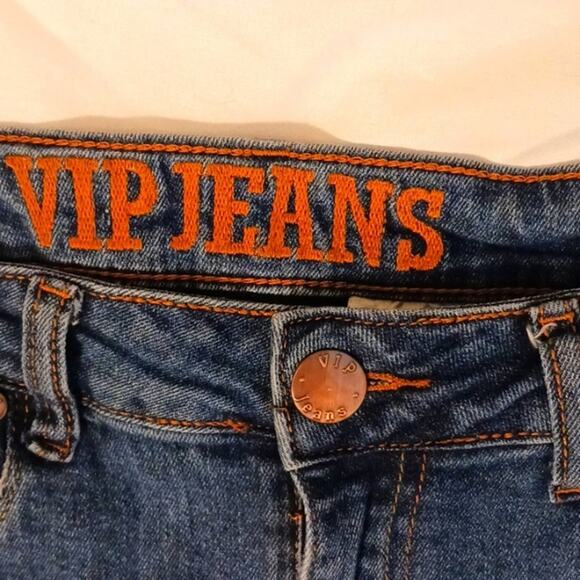 VIP Jeans Women Sz 11 12 Blue Fancy Distressed Skinny Fray Boho Hip Hop Designer - Picture 9 of 16